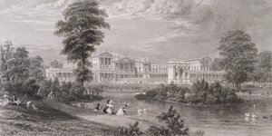 सेंट जेम्स पार्क से बकिंघम पैलेस और संगमरमर आर्क का दृश्य, c.1835