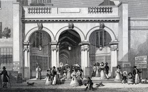 बर्लिंगटन आर्केड, पिकाडिली, विलियम टॉम्बल्सन द्वारा उत्कीर्ण, 1828 द्वारा थॉमस होसमर शेफर्ड