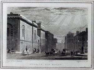 न्यूगेट जेल और ओल्ड बेली, रॉबर्ट एकॉन द्वारा उत्कीर्ण, 1831 द्वारा थॉमस होसमर शेफर्ड