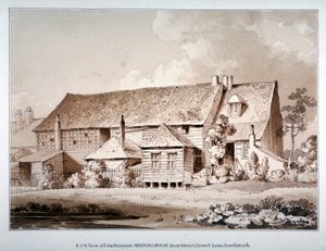 जॉन ब्यान के मीटिंग हाउस, ज़ोर स्ट्रीट, साउथवार्क, लंदन, 1813 का दक्षिण-पूर्व दृश्य द्वारा थॉमस होसमर शेफर्ड
