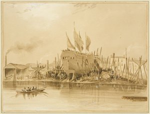 ईस्टर्न वैपिंग डॉक, "एवन" का लॉन्च, 1826 द्वारा थॉमस लेसन द एल्डर रौबोथम