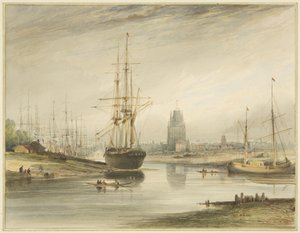 रोप वॉक और वैपिंग के नीचे से ली गई नदी को ऊपर की ओर देखते हुए देखें, c.1804 द्वारा थॉमस लेसन द एल्डर रौबोथम
