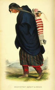 चिप्पवे स्क्वॉ और बच्चा, 1848 (हाथ से रंग का लिथो)