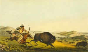 भैंस का शिकार, 1848 (हाथ से रंगी लिथो)