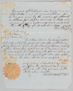 जेरोम बी. एनिस को डेनियल नाम के एक व्यक्ति के लिए बिक्री का बिल, 1 नवंबर, 1851। द्वारा थॉमस मेयू
