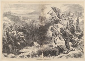 हार्पर्स वीकली, मार्च 14, 1863 से कार्रवाई में एक काली रेजिमेंट। द्वारा थॉमस नास्ट