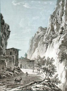 सिम्पलोन दर्रे पर गोंडो का गाँव, 1820 में टी। ब्रून नीरगार्ड, पब द्वारा 'वॉयेज पिटोरेस्क एट हिस्टोरिक डू नॉर्ड डी'इटली' का चित्रण (लिथो)