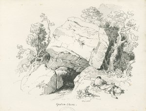 बिडुलफ - "गावटन स्टोन": कलम और स्याही ड्राइंग, 1836 द्वारा थॉमस पेप्लो लकड़ी