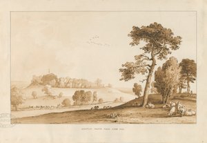 चार्टली कैसल: सीपिया वॉश ड्राइंग, 1837 द्वारा थॉमस पेप्लो लकड़ी