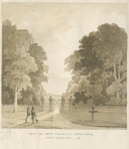 चिलिंगटन हॉल - "गिफ़र्ड" क्रॉस ": सीपिया ड्राइंग, 1838 द्वारा थॉमस पेप्लो लकड़ी