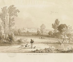 Colwich - The Mount Nunnery: सेपिया वॉश ड्राइंग, 1837 द्वारा थॉमस पेप्लो लकड़ी