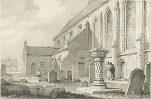 Colwich Church: सेपिया ड्राइंग द्वारा थॉमस पेप्लो लकड़ी