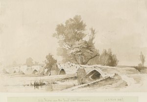 हैंडसेक्रे - पुराना हाई ब्रिज: सीपिया ड्राइंग, 1839 द्वारा थॉमस पेप्लो लकड़ी
