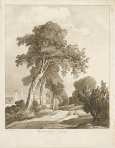 मार्चिंगटन चर्च: सेपिया वॉश ड्राइंग, 1836 द्वारा थॉमस पेप्लो लकड़ी