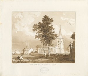 रोलस्टोन चर्च: रेड-सेपिया ड्राइंग, 1836 द्वारा थॉमस पेप्लो लकड़ी