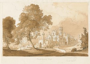 "थिकबरूम हॉल" [मैनली हॉल]: सीपिया वॉश ड्राइंग, 1837 द्वारा थॉमस पेप्लो लकड़ी