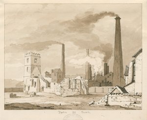टिपटन ओल्ड चर्च: सेपिया वॉश ड्राइंग, 1837 द्वारा थॉमस पेप्लो लकड़ी