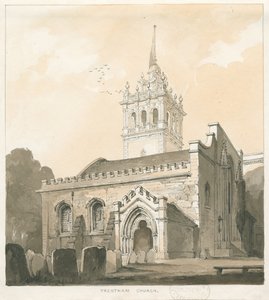 ट्रेंटम चर्च: सीपिया और पीले रंग की धुलाई ड्राइंग, एनडी [1838] द्वारा थॉमस पेप्लो लकड़ी