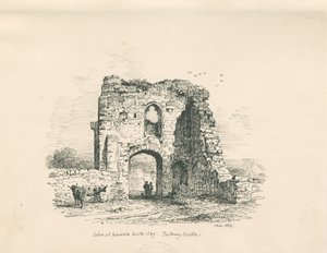 टटबरी कैसल - जॉन ऑफ गंट का गेटवे: पेन और इंक ड्राइंग, 1839