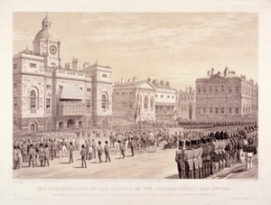 18 मई 1855 को महारानी विक्टोरिया द्वारा कर्नल सर थॉमस ट्रोब्रिज को क्रीमियन मेडल की प्रस्तुति
