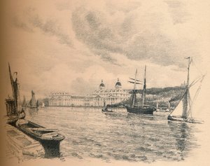 नदी से ग्रीनविच पैलेस, 1902 द्वारा थॉमस रॉबर्ट वे