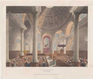 सेंट स्टीफेंस वालब्रुक, 1 नवंबर, 1809., 1 नवंबर, 1809। निर्माता: थॉमस रोलैंडसन, ऑगस्टस चार्ल्स पुगिन, जे. ब्लक। द्वारा थॉमस रोलैंडसन, ऑगस्टस चार्ल्स पुगिन, जे ब्लुक