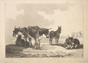 ए ग्रुप ऑफ़ फाइव डोंक्स, थ्री स्टैंडिंग, टू लाइंग, 1783-87। द्वारा थॉमस रोलैंड्सन