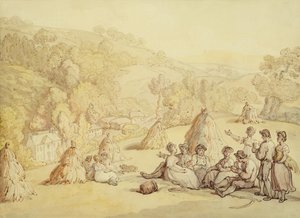 एक कॉर्न फील्ड में आराम करने वाले हार्वेस्टर, c.1805-10 (कागज पर धोने के साथ कलम और स्याही) द्वारा थॉमस रोलैंड्सन