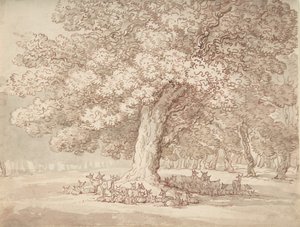 ओक के पेड़ के नीचे हिरणों का झुंड, 1775-1827। द्वारा थॉमस रोलैंड्सन