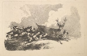 हग्स हंटिंग ए स्टैग, 1784-88। द्वारा थॉमस रोलैंड्सन