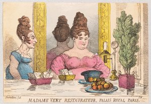 मैडम वेरी, रेस्ट्रॉटर, पालिस रॉयल, पेरिस, पब। 1814 (हाथ के रंग का उत्कीर्णन) द्वारा थॉमस रोलैंड्सन