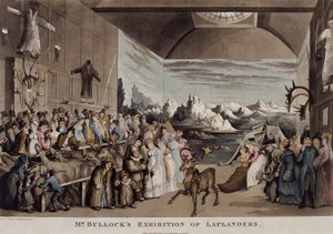 मिस्र के हॉल, पिकैडली, 1822 (एक्वाटिंट) में लैपलैंडर्स की श्री बुलक प्रदर्शनी द्वारा थॉमस रोलैंड्सन