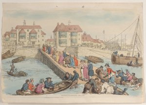 प्लेट 25: ए लैंडिंग प्लेस, फ्रॉम वर्ल्ड इन मिनिएचर, 1816., 1816। द्वारा थॉमस रोलैंड्सन