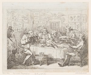 सर जोसेफ बैंक्स अबाउट टू ईट एन एलीगेटर 'द फिश सपर', 1788 या बाद में, 1788 या बाद में। द्वारा थॉमस रोलैंड्सन