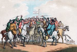 द बेटिंग पोस्ट, हमोस ऑफ़ फॉक्स हंटिंग, 1799। द्वारा थॉमस रोलैंड्सन