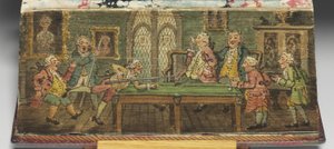 "द बुक ऑफ़ कॉमन प्रेयर", "ए बिलियार्ड गेम", 1772 की एक अग्र-स्तरीय पेंटिंग का विस्तार द्वारा थॉमस रोलैंड्सन
