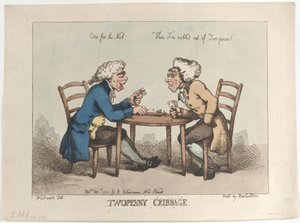 ट्वोपेनी क्रिबेज, [1 अक्टूबर, 1799], 1810 को फिर से जारी किया गया।, [1 अक्टूबर, 1799], 1810 को फिर से जारी किया गया। द्वारा थॉमस रोलैंड्सन