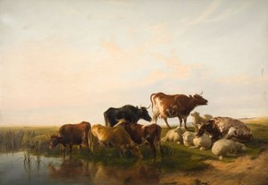 मवेशी और भेड़ के साथ लैंडस्केप, 1872। द्वारा थॉमस सिडनी कूपर