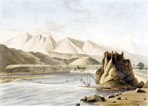 सिरिनागुर में रोप ब्रिज, 'ओरिएंटल सीनरी', पब के भाग 6 से प्लेट XXIII। 1805 (एक्वाटिंट) द्वारा थॉमस और विलियम डेनियल