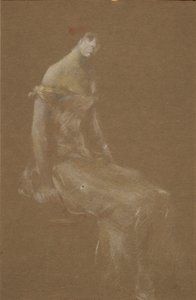 गुलाबी वस्त्र में एक महिला का चित्र #3 द्वारा Thomas Wilmer Dewing
