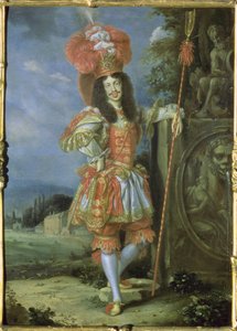 लियोपोल्ड I (1640-1705), पवित्र रोमन सम्राट, नाटकीय वेशभूषा में, ला गैलाटिया से एसिस के रूप में कपड़े पहने, एंटोनियो ड्रैगी द्वारा संगीत के लिए एक फेवोला सेट, 1667 (तांबे पर तेल)