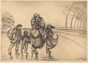 बारिश में: माँ और बच्चे, 1915। द्वारा थियोफाइल एलेक्जेंडर स्टीनलेन