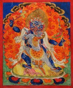 19 वीं शताब्दी में यब-यम में एक भयानक देवता (सूती कपड़े पर खनिज वर्णक)