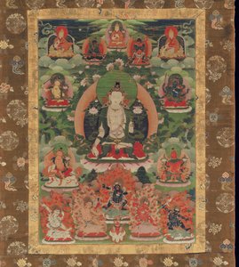 मंजुश्री, बुद्धि के बोधिसत्व (कपास पर भू खनिज वर्णक) द्वारा तिब्बती स्कूल