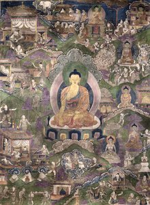 बुद्ध का थांगका (कैनवास पर गौचे) द्वारा तिब्बती स्कूल
