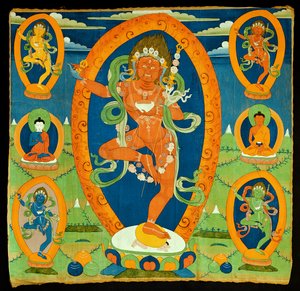 १२ वीं शताब्दी (तिब्बत पर ध्यान देने वाली) तिब्बती, डाकिनी वज्रराही (डू आरजे पाग मो) को चित्रित करती हुई द्वारा तिब्बती स्कूल