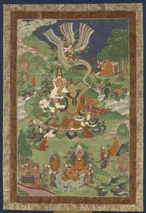बुद्ध के जीवन के दृश्यों के साथ थंका, उन्नीसवीं सदी का दूसरा भाग.. द्वारा तिब्बती संस्कृति।