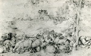 भेड़ के झुंड के साथ लैंडस्केप, c1520, 1937 द्वारा टिज़ियानो वेकेली