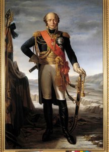 लुई निकोलस (लुई-निकोलस) d'Avout, dit Davout (1770-1823), ड्यूक ऑफ ऑरस्टेड और प्रिंस ऑफ एकमुहल, एम्पायर पेंटिंग के मारेचल के पैर में पोर्ट्रेट द्वारा टिटो मार्ज़ोची डी बेलुची (1800-1871) द्वारा टीटो मरज़ोची डी बेलुसी