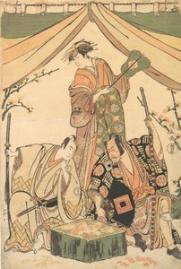 ड्रामा ओकिनाई हिरु-गा-कोशिमा का दृश्य, 1784-85। द्वारा तोरी कियोनगा